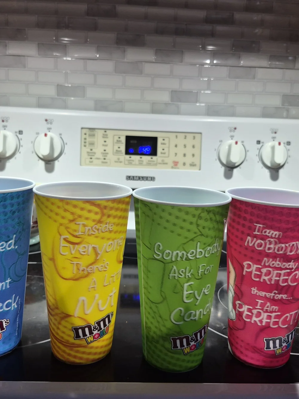 M&M'S Reusable Character Cups in Blue, Yellow, Green, Pink